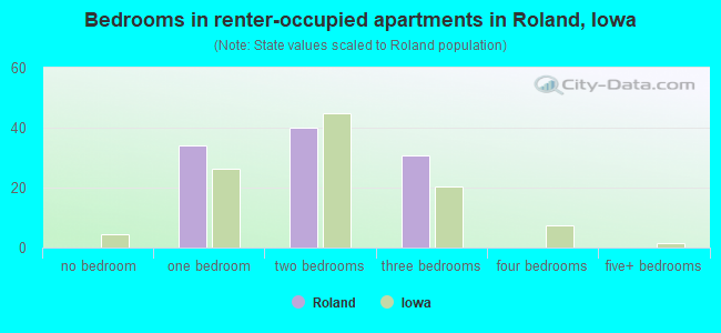 Bedrooms in renter-occupied apartments in Roland, Iowa