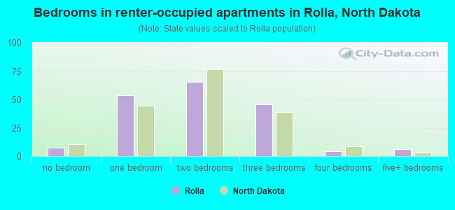 Bedrooms in renter-occupied apartments in Rolla, North Dakota