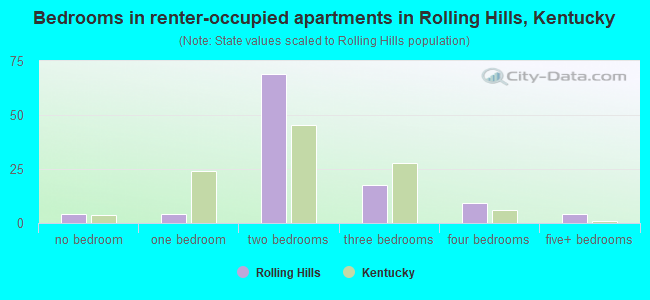 Bedrooms in renter-occupied apartments in Rolling Hills, Kentucky