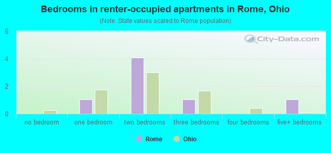 Bedrooms in renter-occupied apartments in Rome, Ohio