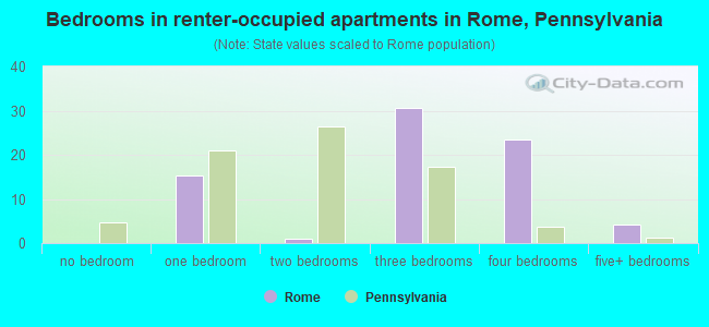 Bedrooms in renter-occupied apartments in Rome, Pennsylvania