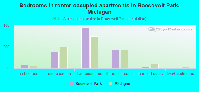 Bedrooms in renter-occupied apartments in Roosevelt Park, Michigan