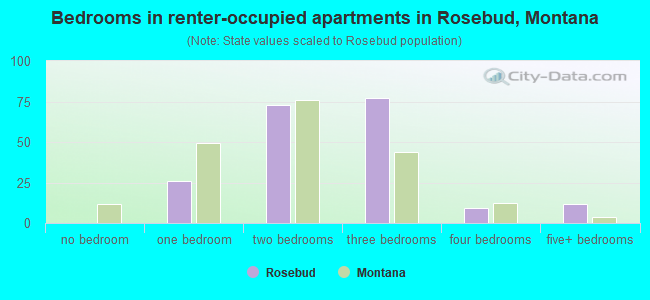Bedrooms in renter-occupied apartments in Rosebud, Montana