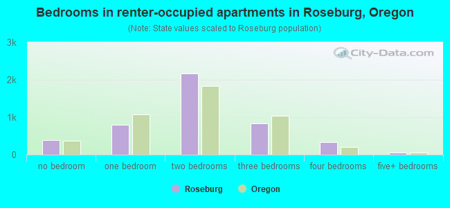 Bedrooms in renter-occupied apartments in Roseburg, Oregon