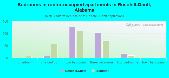 Bedrooms in renter-occupied apartments in Rosehill-Gantt, Alabama