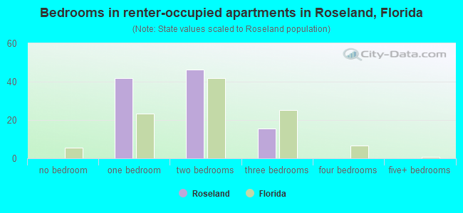Bedrooms in renter-occupied apartments in Roseland, Florida
