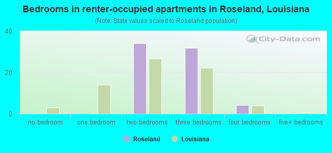 Bedrooms in renter-occupied apartments in Roseland, Louisiana