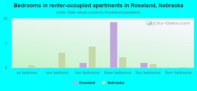Bedrooms in renter-occupied apartments in Roseland, Nebraska