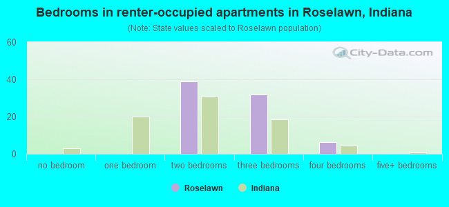 Bedrooms in renter-occupied apartments in Roselawn, Indiana