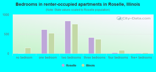 Bedrooms in renter-occupied apartments in Roselle, Illinois