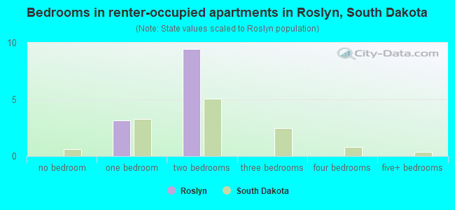 Bedrooms in renter-occupied apartments in Roslyn, South Dakota