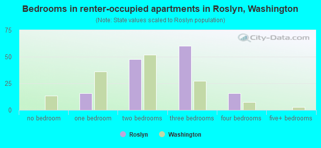 Bedrooms in renter-occupied apartments in Roslyn, Washington