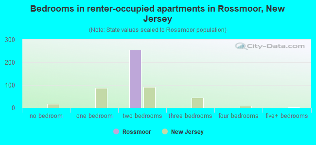 Bedrooms in renter-occupied apartments in Rossmoor, New Jersey