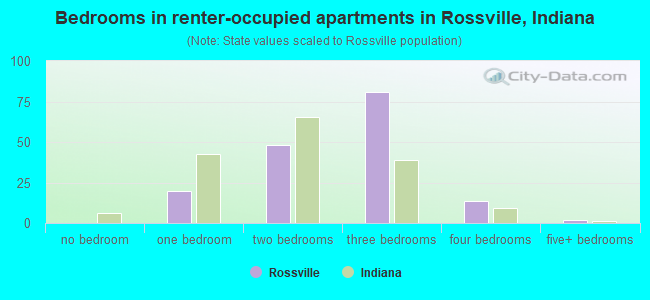 Bedrooms in renter-occupied apartments in Rossville, Indiana