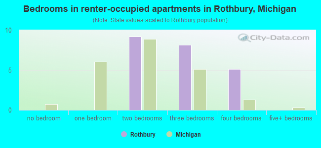 Bedrooms in renter-occupied apartments in Rothbury, Michigan