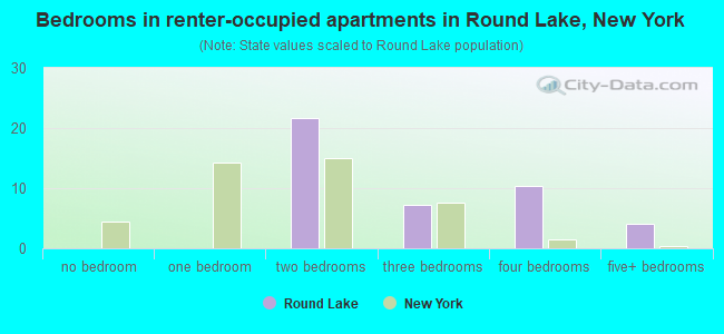 Bedrooms in renter-occupied apartments in Round Lake, New York