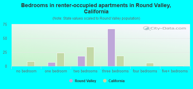 Bedrooms in renter-occupied apartments in Round Valley, California