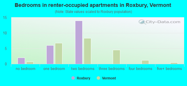 Bedrooms in renter-occupied apartments in Roxbury, Vermont