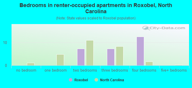 Bedrooms in renter-occupied apartments in Roxobel, North Carolina