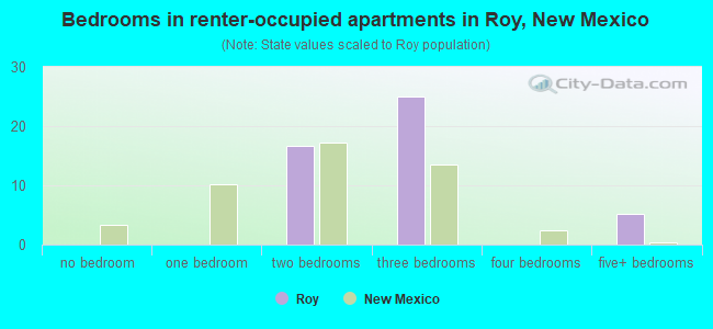 Bedrooms in renter-occupied apartments in Roy, New Mexico