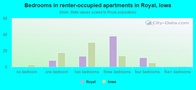 Bedrooms in renter-occupied apartments in Royal, Iowa