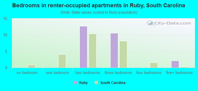 Bedrooms in renter-occupied apartments in Ruby, South Carolina