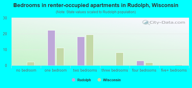 Bedrooms in renter-occupied apartments in Rudolph, Wisconsin