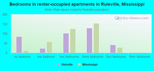 Bedrooms in renter-occupied apartments in Ruleville, Mississippi