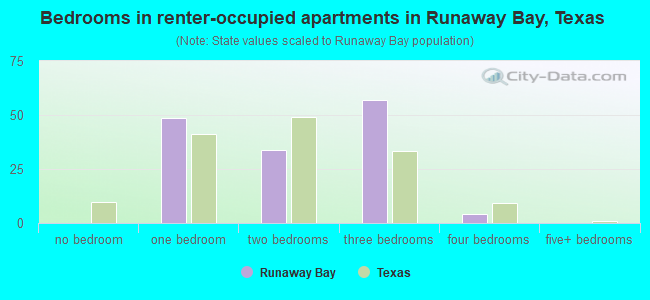 Bedrooms in renter-occupied apartments in Runaway Bay, Texas