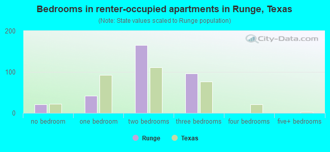 Bedrooms in renter-occupied apartments in Runge, Texas