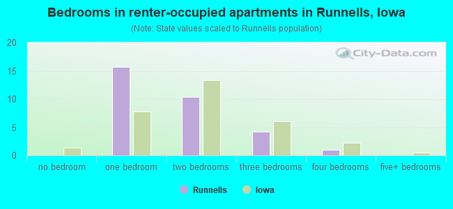 Bedrooms in renter-occupied apartments in Runnells, Iowa