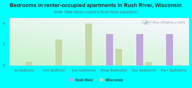 Bedrooms in renter-occupied apartments in Rush River, Wisconsin