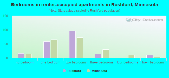 Bedrooms in renter-occupied apartments in Rushford, Minnesota