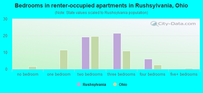Bedrooms in renter-occupied apartments in Rushsylvania, Ohio