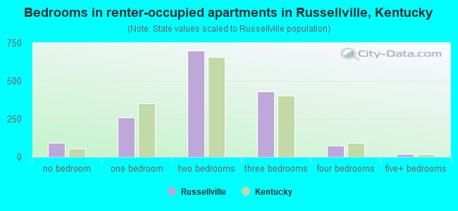 Bedrooms in renter-occupied apartments in Russellville, Kentucky