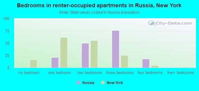 Bedrooms in renter-occupied apartments in Russia, New York