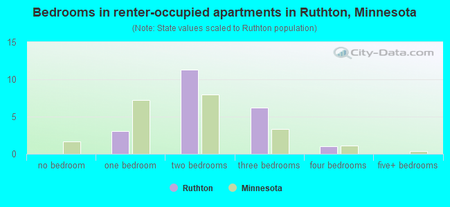 Bedrooms in renter-occupied apartments in Ruthton, Minnesota