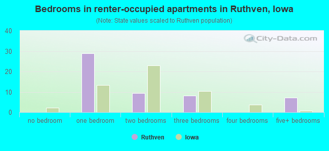 Bedrooms in renter-occupied apartments in Ruthven, Iowa