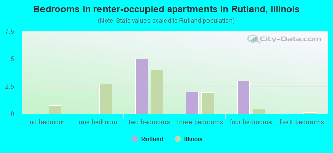 Bedrooms in renter-occupied apartments in Rutland, Illinois