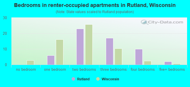 Bedrooms in renter-occupied apartments in Rutland, Wisconsin