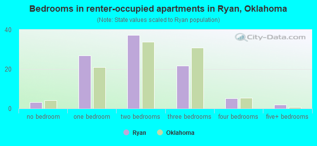 Bedrooms in renter-occupied apartments in Ryan, Oklahoma