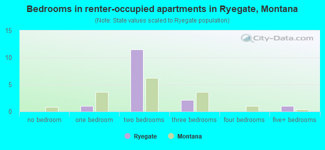 Bedrooms in renter-occupied apartments in Ryegate, Montana