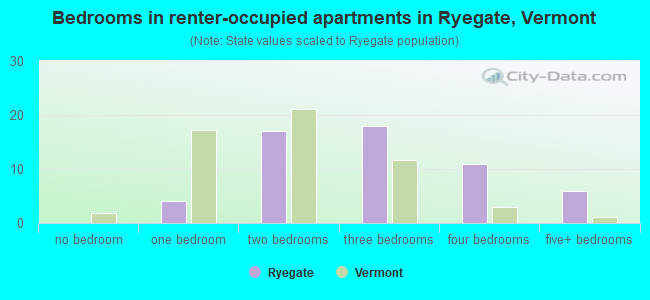 Bedrooms in renter-occupied apartments in Ryegate, Vermont