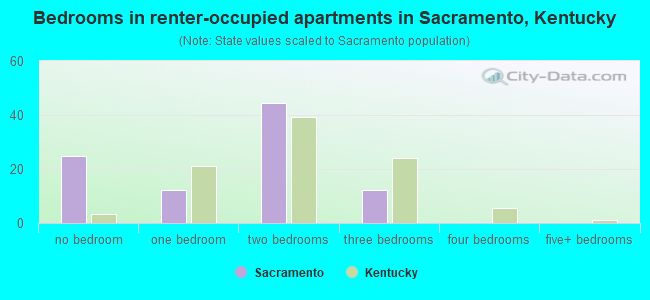 Bedrooms in renter-occupied apartments in Sacramento, Kentucky