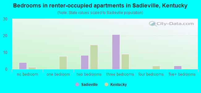 Bedrooms in renter-occupied apartments in Sadieville, Kentucky