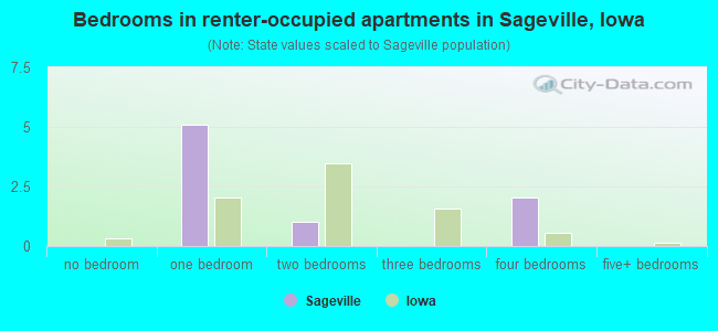 Bedrooms in renter-occupied apartments in Sageville, Iowa