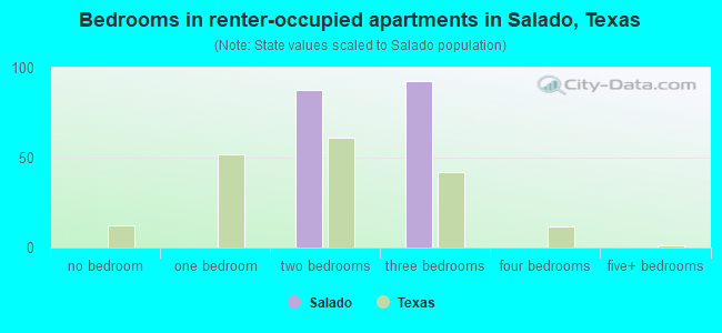Bedrooms in renter-occupied apartments in Salado, Texas