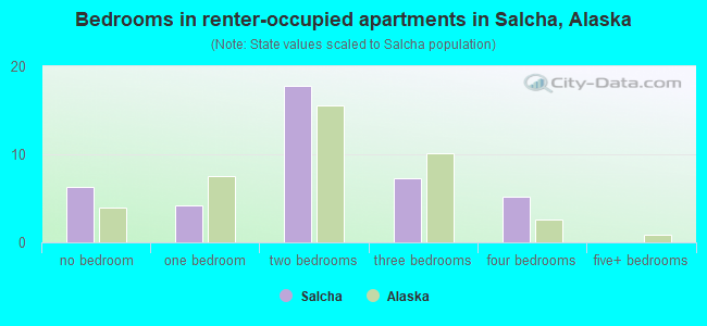 Bedrooms in renter-occupied apartments in Salcha, Alaska