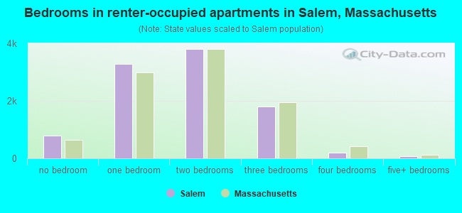 Bedrooms in renter-occupied apartments in Salem, Massachusetts