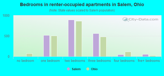 Bedrooms in renter-occupied apartments in Salem, Ohio